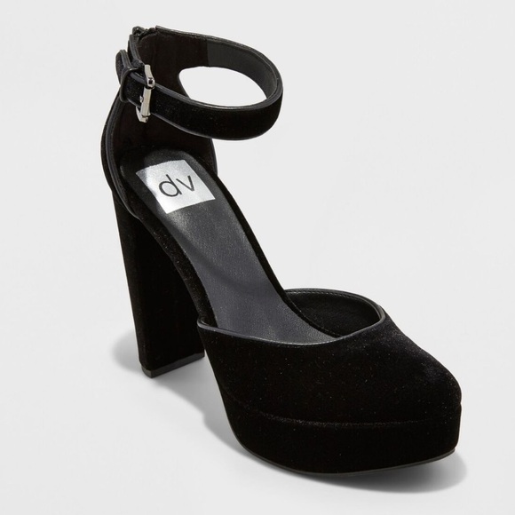 DV By Dolce Vita Hedda Raven Black Velvet Ankle Strap Platform Heels Size 8 - Picture 1 of 16